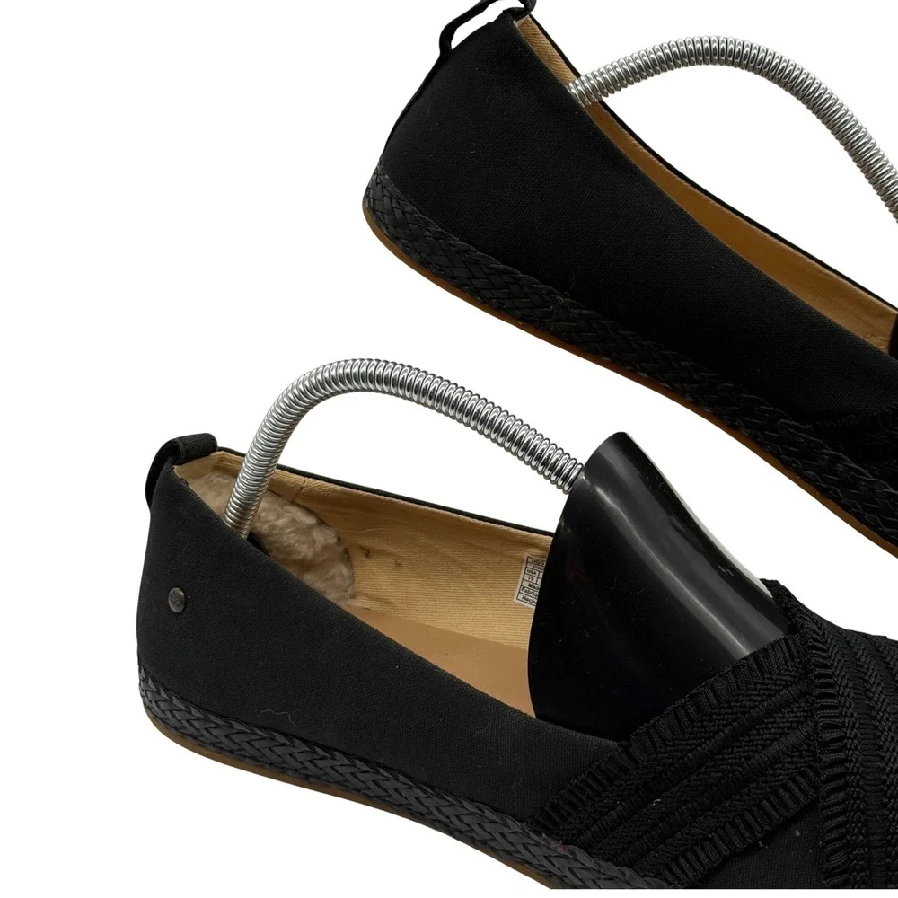UGG Espadrille Flats Women Size 11 Black Canvas Criss Cross Slip On Casual Shoes